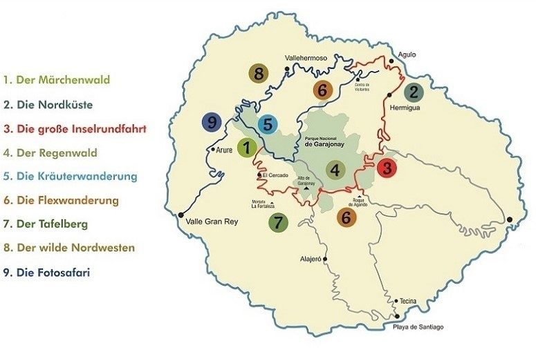 Wanderungen La Gomera, Karte, Übersicht